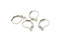 Silver Leverback Earring, 24 Antique Silver Plated Brass Black Plain Leverback Earring Findings (16x10mm) Bs 1102--a0896