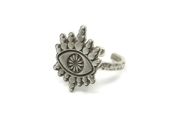 Silver Eye Ring, Antique Silver Plated Brass Eye Rings, Adjustable Rings, Evil Eye Rings - N2530