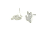 Silver Cactus Earrings, 12 Antique Silver Plated Brass Cactus Stud Earrings (14x9x0.90mm) M02614 A2591 Q0671