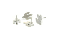 Silver Cactus Earrings, 12 Antique Silver Plated Brass Cactus Stud Earrings (14x9x0.90mm) M02614 A2591 Q0671