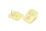 Brass Face Earring, 2 Raw Brass Face Stud Earrings (32x29x1mm) A6240