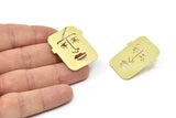 Brass Face Earring, 2 Raw Brass Face Stud Earrings (32x29x1mm) A6240