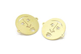 Brass Face Earring, 4 Raw Brass Face Stud Earrings (31x27x1mm) A6236