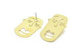 Brass Face Earring, 2 Raw Brass Face Stud Earrings (37x27x1mm) A6839