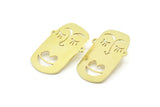 Brass Face Earring, 2 Raw Brass Face Stud Earrings (37x27x1mm) A6839