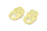 Brass Face Earring, 2 Raw Brass Face Stud Earrings (37x27x1mm) A6270