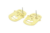 Brass Face Earring, 2 Raw Brass Face Stud Earrings (37x27x1mm) A6270