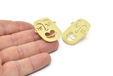 Brass Face Earring, 2 Raw Brass Face Stud Earrings (37x27x1mm) A6270