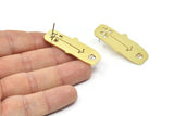 Brass Face Earring, 2 Raw Brass Face Stud Earrings (43x18x1mm) A6305