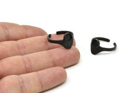Black Ring Settings, 4 Oxidized Black Brass Adjustable Sunrise Rings - Pad Size 6mm N0737