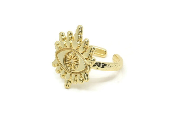 Gold Eye Ring, Gold Plated Brass Eye Rings, Adjustable Rings, Evil Eye Rings - N2530