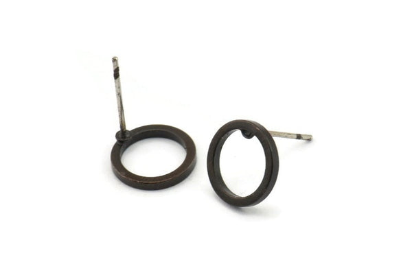 Black Circle Earring, 6 Oxidized Black Brass Circle Stud Earrings (12mm) N0442 A1132 Q0219