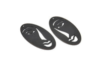 Black Face Charm, 4 Oxidized Black Brass Face Charms With 1 Hole (38x19x0.80mm) D0642