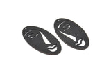 Black Face Charm, 4 Oxidized Black Brass Face Charms With 1 Hole (38x19x0.80mm) D0642