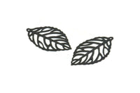 Black Leaf Charm, 24 Oxidized Black Brass Leaf Charm Earrings With 1 Hole, Earrings, Findings (27x16x0.40mm) D1285