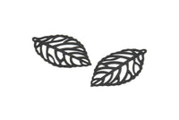 Black Leaf Charm, 24 Oxidized Black Brass Leaf Charm Earrings With 1 Hole, Earrings, Findings (27x16x0.40mm) D1285