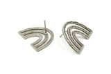 Earring Studs, 2 Antique Silver Plated Brass - U Shape Earrings - Silver Earrings - Earrings (20x25x1mm) N1463 H1569