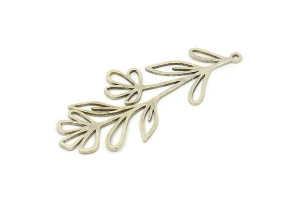 Silver Leaf Charm, 4 Antique Silver Plated Brass Branch Charms With 1 Loop, Charm Pendants (42x20x0.60mm) SMP0953 A2906