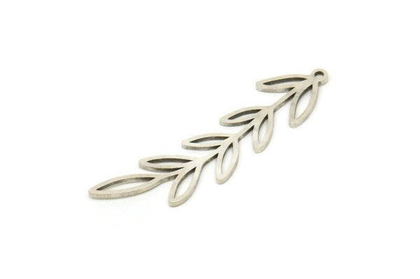 Silver Leaf Charm, 8 Antique Silver Plated Brass Leaf Charms With 1 Loop, Charm Pendants (42x10x0.80mm) SMP1150 A4495 Q0154