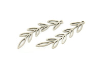 Silver Leaf Charm, 8 Antique Silver Plated Brass Leaf Charms With 1 Loop, Charm Pendants (42x10x0.80mm) SMP1150 A4495 Q0154