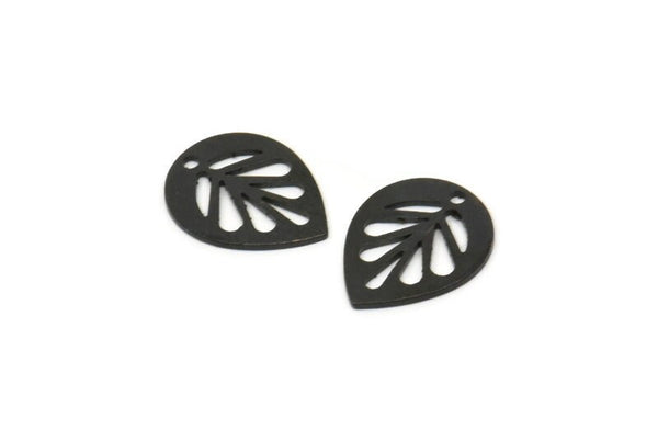 Siyah Yaprak Tılsımı, 1 Delikli 12 Oksitlenmiş Siyah Pirinç Yaprak Tılsımı, Küpeler, Bulgular (14x11x0,80 mm) D1073