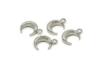 Silver Moon Charm, 4 Silver Tone Brass Horn Charms, Pendant, Jewelry Finding (12x3.60x3.65mm) N0302 S646