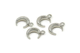 Silver Moon Charm, 4 Silver Tone Brass Horn Charms, Pendant, Jewelry Finding (12x3.60x3.65mm) N0302