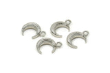 Silver Moon Charm, 4 Silver Tone Brass Horn Charms, Pendant, Jewelry Finding (12x3.60x3.65mm) N0302 S646