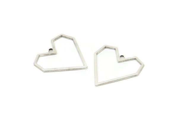 Silver Heart Charm, 10 Antique Silver Plated Brass Heart Charms With 1 Loop, Earrings, findings (20x1mm) D1257