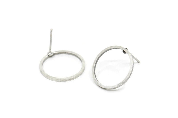 Silver Circle Earring, 10 Antique Silver Plated Brass Circle Stud Earrings (16x1x1mm) BS 1098 A2379 Q0552