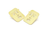 Brass Face Earring, 2 Raw Brass Face Stud Earrings (32x29x1mm) A6240