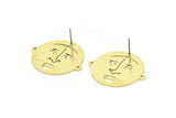 Brass Face Earring, 4 Raw Brass Face Stud Earrings (31x27x1mm) A6236
