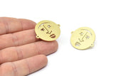 Brass Face Earring, 4 Raw Brass Face Stud Earrings (31x27x1mm) A6236