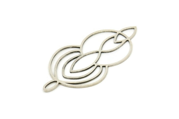 Silver Marquise Charm, 4 Antique Silver Plated Brass Circle Charms With 1 Loop (37x18x0.60mm) A6654