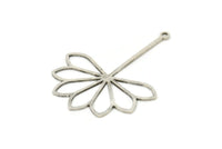 Silver Flower Charm, 2 Antique Silver Plated Brass Flower Charms With 1 Loop, Charm Earrings (45x35x0.80mm) SMP1180 A3920