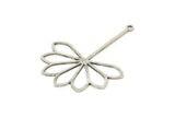 Silver Flower Charm, 2 Antique Silver Plated Brass Flower Charms With 1 Loop, Charm Earrings (45x35x0.80mm) SMP1180 A3920