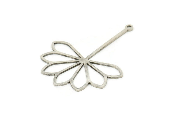 Silver Flower Charm, 2 Antique Silver Plated Brass Flower Charms With 1 Loop, Charm Earrings (45x35x0.80mm) SMP1180 A3920