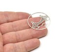 Silver Round Charm, 2 Antique Silver Plated Brass Bridge Charms With 1 Loop, Charm Pendants, Findings (34x32x0.60mm) SMP0333 A2975