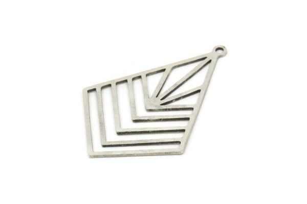Silver Diamond Charm, 4 Antique Silver Plated Brass Diamond Shaped Charms With 1 Loop, Pendant Findings (32x23x0.60mm) SMP0671 A3223
