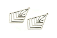 Silver Diamond Charm, 4 Antique Silver Plated Brass Diamond Shaped Charms With 1 Loop, Pendant Findings (32x23x0.60mm) SMP0671 A3223