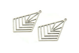 Silver Diamond Charm, 4 Antique Silver Plated Brass Diamond Shaped Charms With 1 Loop, Pendant Findings (32x23x0.60mm) SMP0671 A3223