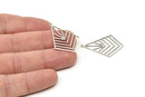 Silver Diamond Charm, 4 Antique Silver Plated Brass Diamond Shaped Charms With 1 Loop, Pendant Findings (32x23x0.60mm) SMP0671 A3223