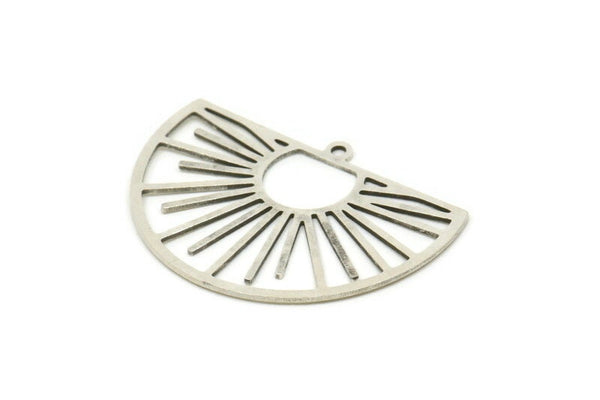 Silver Sun Charm, 6 Antique Silver Plated Brass Semi Circle Shaped Charms With 1 Loop, Charm Pendants, Findings (25x35x0.60mm) A6230