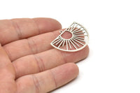 Silver Sun Charm, 6 Antique Silver Plated Brass Semi Circle Shaped Charms With 1 Loop, Charm Pendants, Findings (25x35x0.60mm) A6230