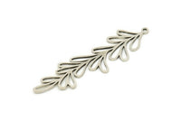 Silver Leaf Charm, 4 Antique Silver Plated Brass Branch Charms With 1 Loop, Charm Pendants, Findings (53x14x0.80mm) SMP1110 A5462