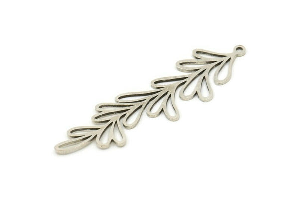 Silver Leaf Charm, 4 Antique Silver Plated Brass Branch Charms With 1 Loop, Charm Pendants, Findings (53x14x0.80mm) SMP1110 A5462