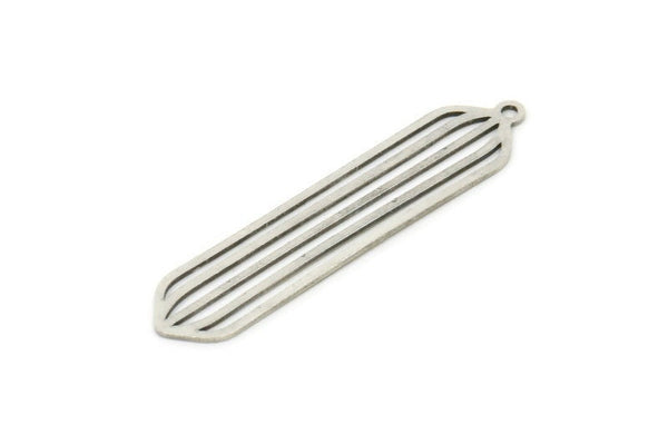 Silver Oval Charm, 6 Antique Silver Plated Brass Oval Charms With 1 Loop, Earring Charms (37x8x0.60mm) SMP0944 A3982