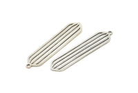 Silver Oval Charm, 6 Antique Silver Plated Brass Oval Charms With 1 Loop, Earring Charms (37x8x0.60mm) SMP0944 A3982