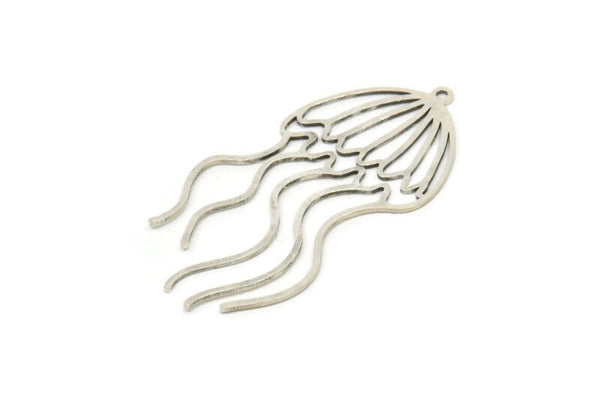 Silver Jellyfish Charm, 4 Antique Silver Plated Brass Jellyfish Charms With 1 Loop, Charm Pendants (43x21x0.60mm) SMP0977 A5324