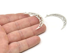 Silver Moon Charm, 4 Antique Silver Plated Brass Crescent Moon And Branch Shaped Charms With 1 Loop, Findings (41x7x0.60mm) SMP0595 A3859
